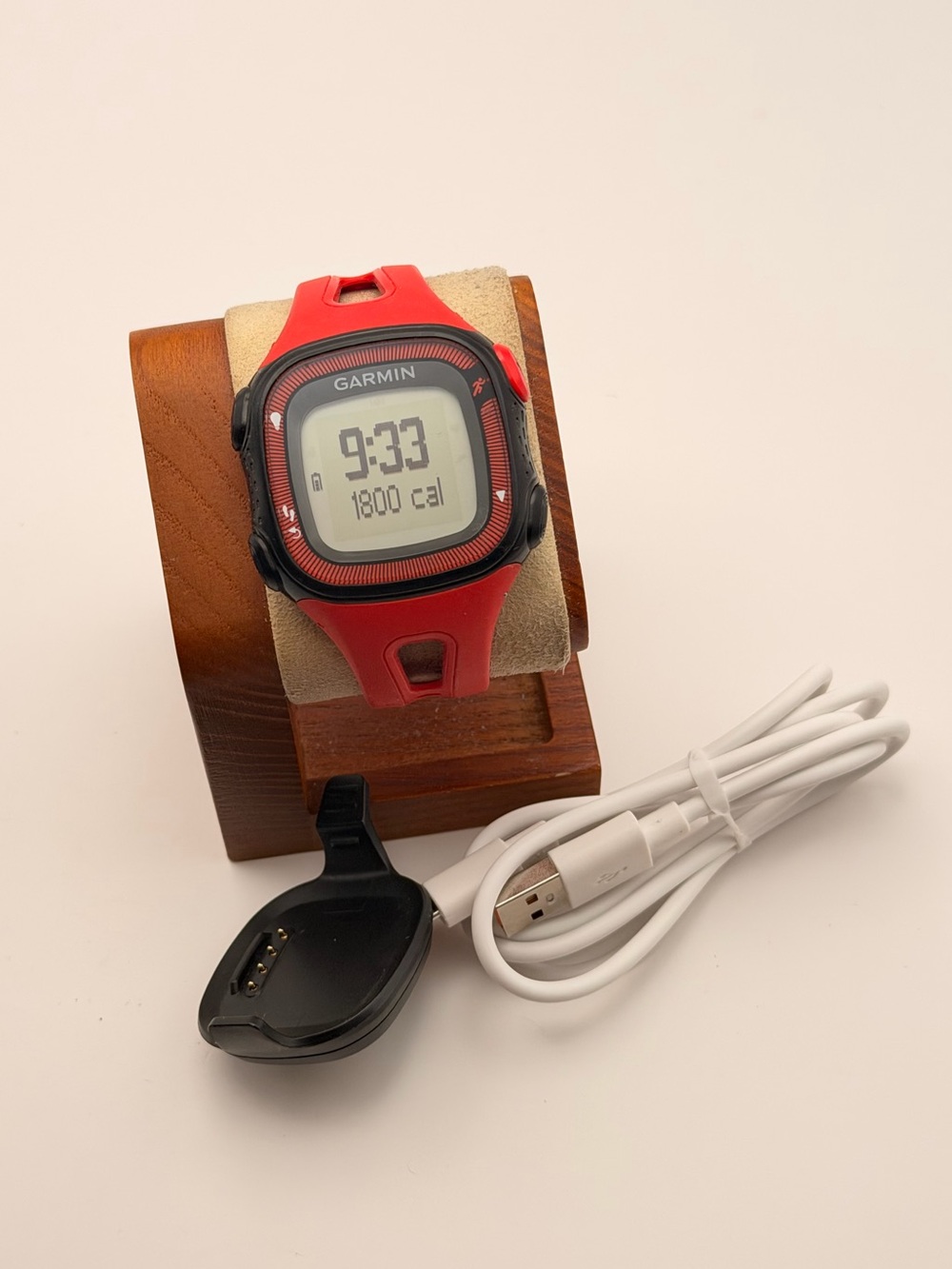 Garmin Forerunner 15, Large, Tested, Charger Included, Smartwatch, Black/Red